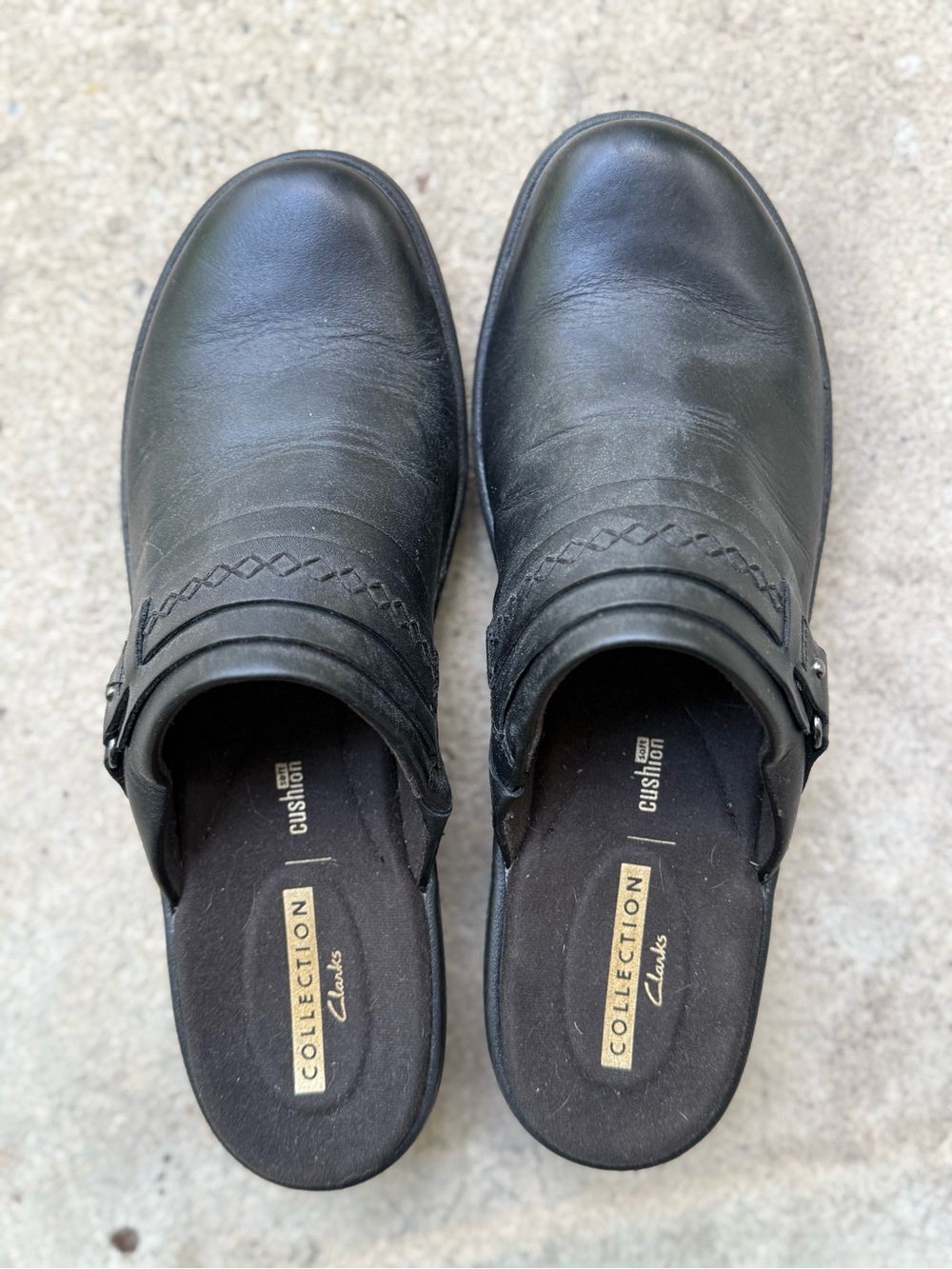 Clarks Black Leather Clog Mules
